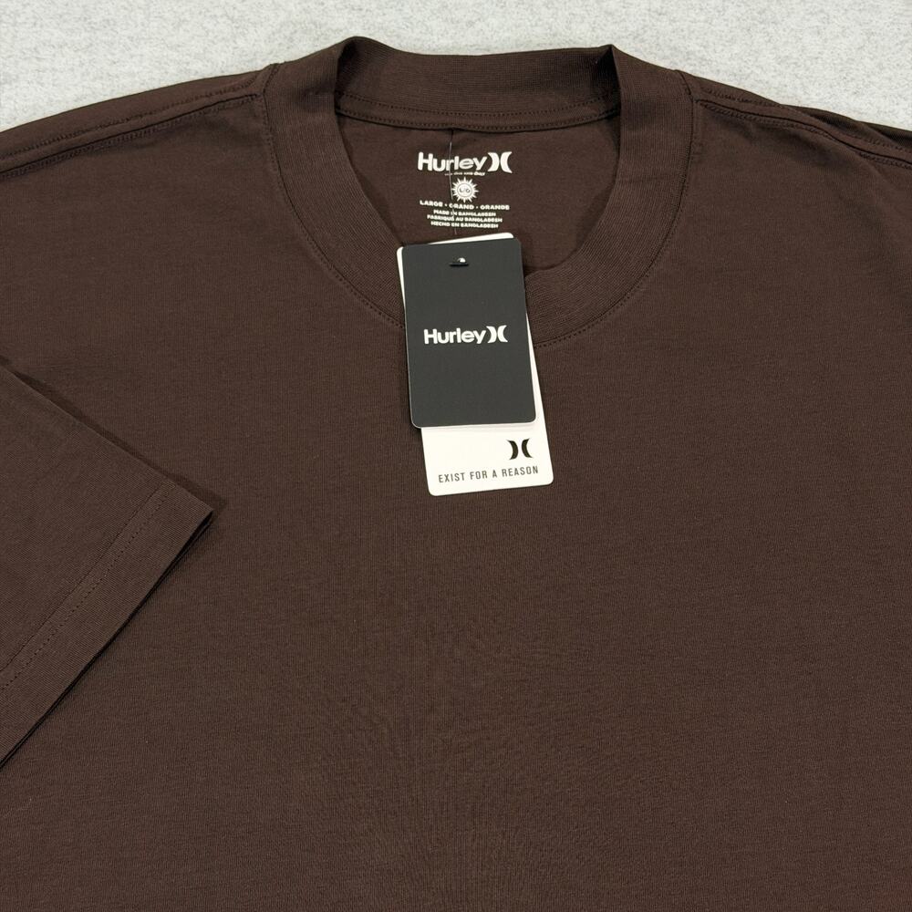 Hurley Mens Movement Block Logo T-Shirt Large Brown Short Sleeve Relaxed Fit NWT